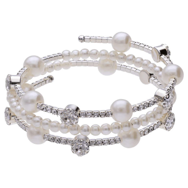 Zilverkleurige bijoux armband met parel en strass