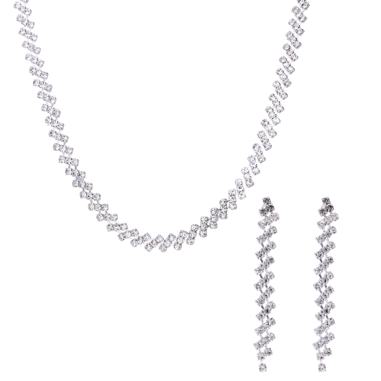 Silberfarbenes Modeschmuckset, Halskette und Ohrringe