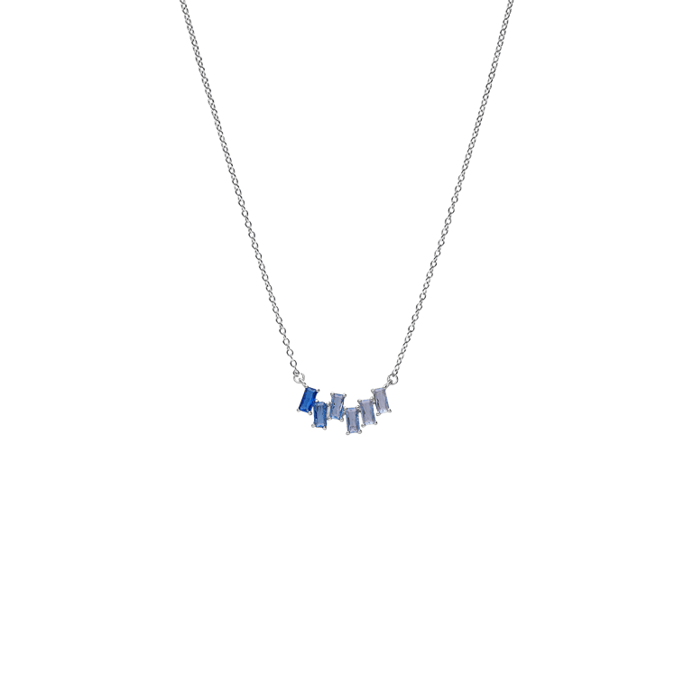 Halskette aus 925er Silber, Baguette, Blau