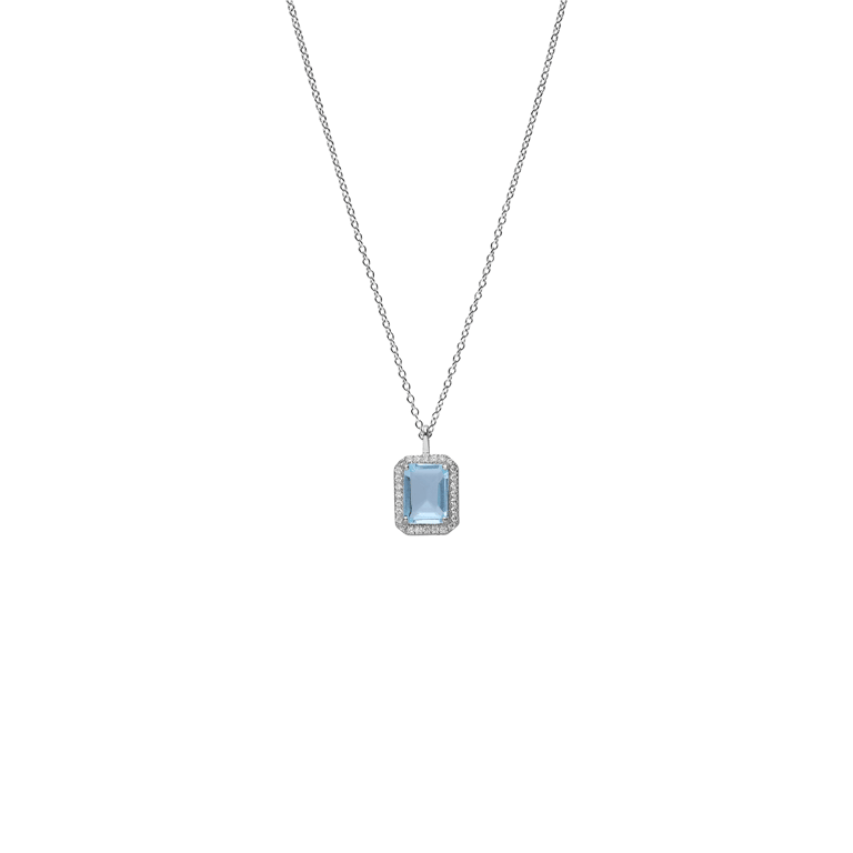 Zilveren ketting hanger vierkant zirkonia blauw
