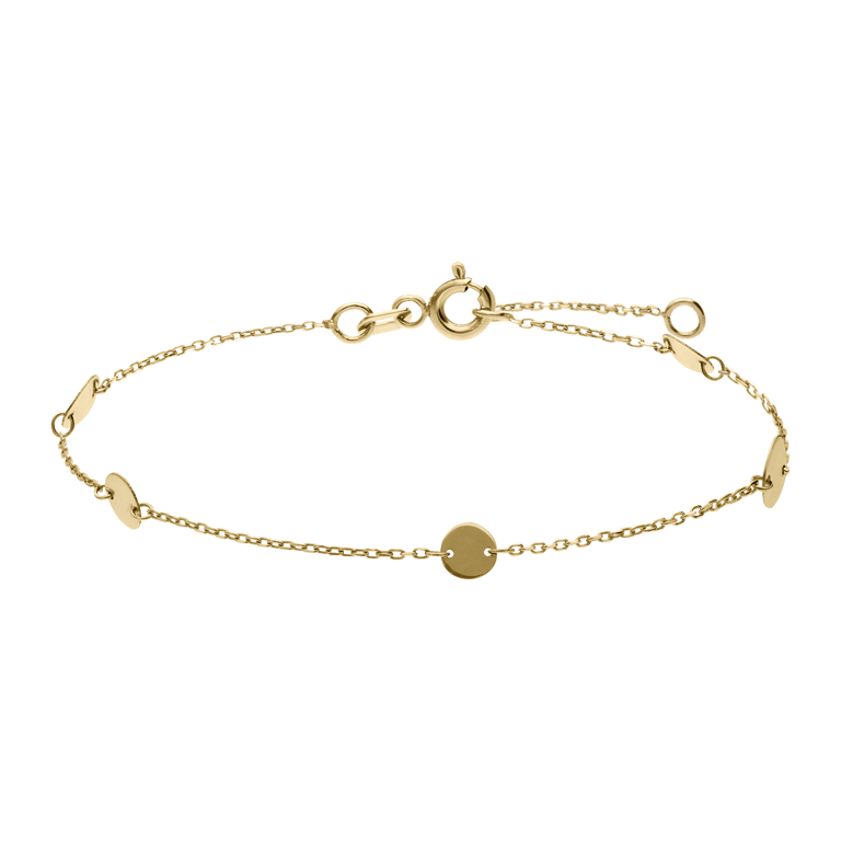 14 karaat geelgouden armband met 5 ronde plaatjes