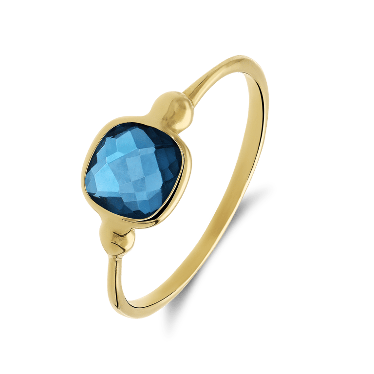 14 karaat geelgouden ring met london blue topaas