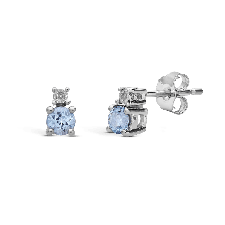 14 Karaat witgouden oorbellen diamant 0,010ct diamnt en topaas