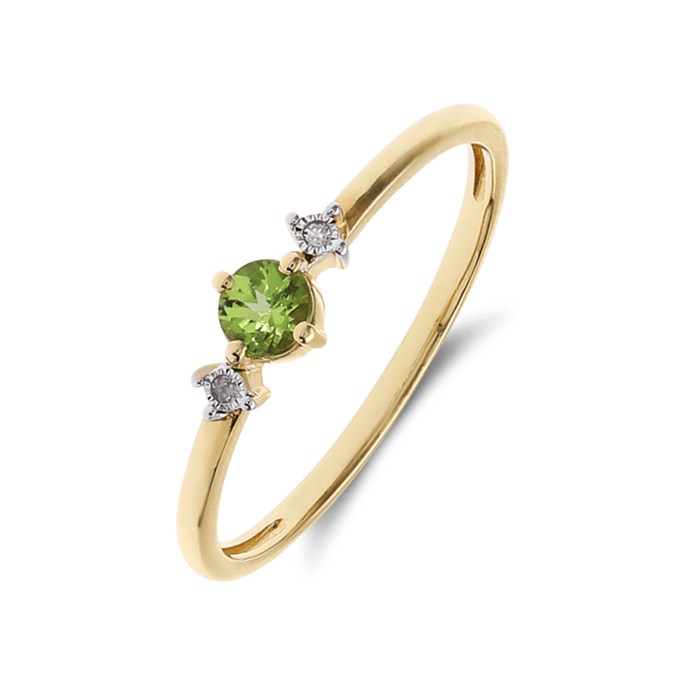14 Karaat gouden ring met peridot en diamant 0,19ct