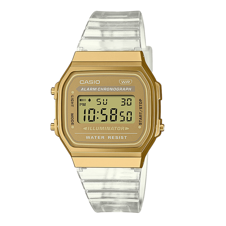 Casio retro horloge transparant/ goud A168XESG-9AEF