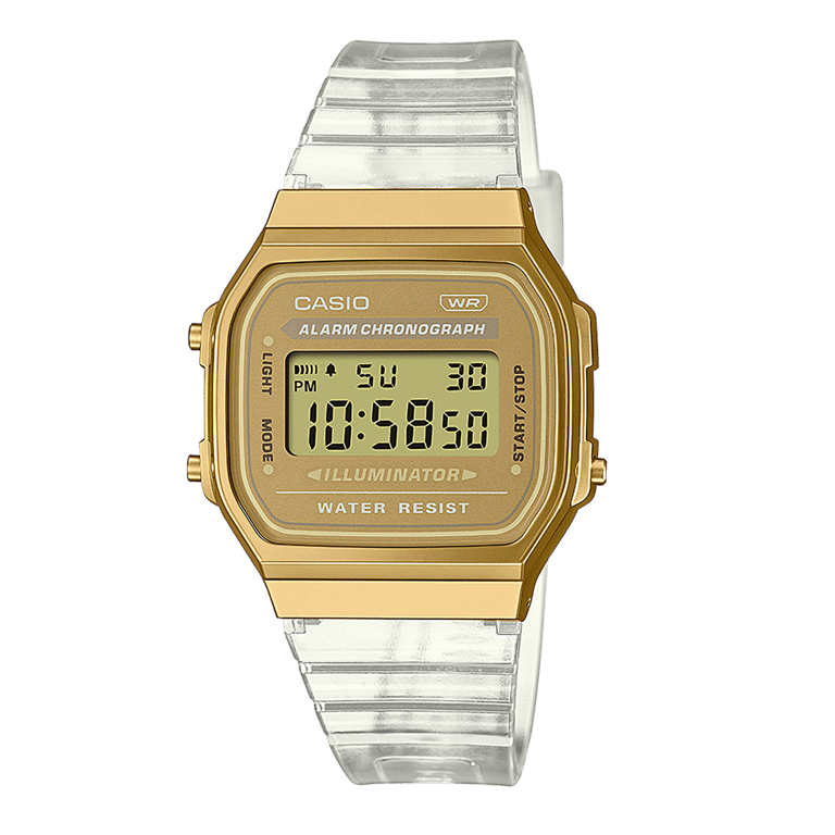 Casio retro horloge transparant/goudkleurig A168XESG-9AEF