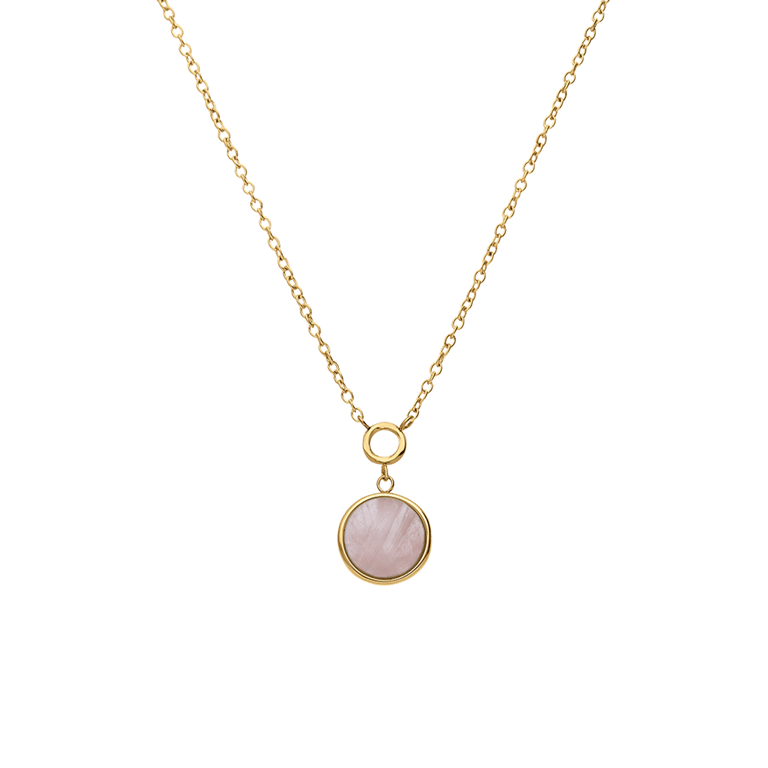 Stalen goldplated ketting met hanger met rozenkwarts voor dames