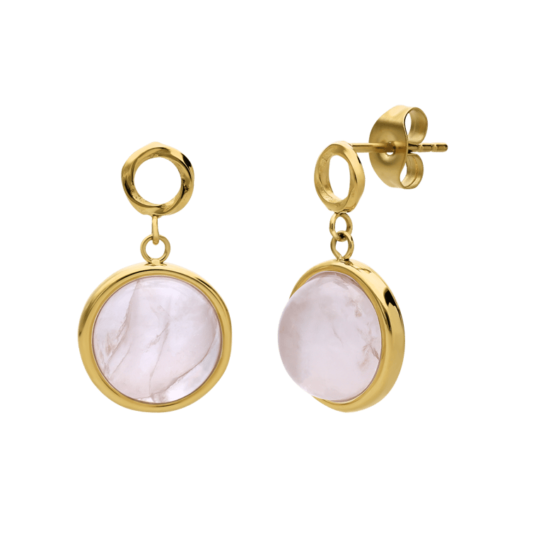 Stalen goldplated oorknoppen met rozenkwarts