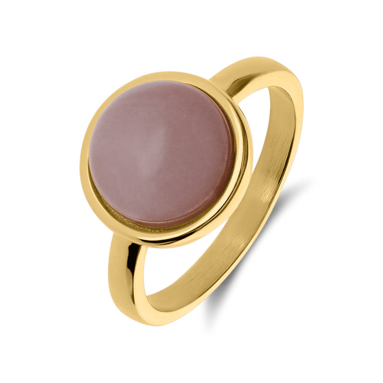 Stalen goldplated ring met rozenkwarts