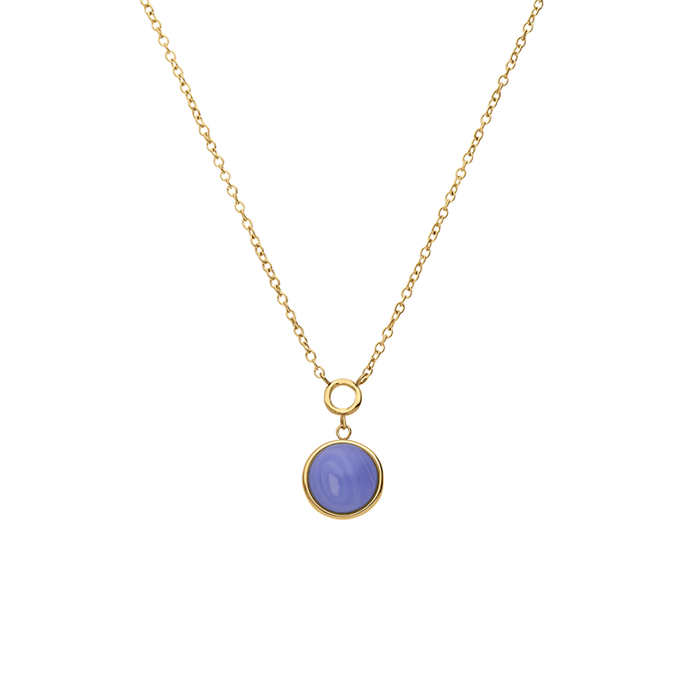 Stainless steel goldplated ketting met hanger met blue lace agaat voor dames