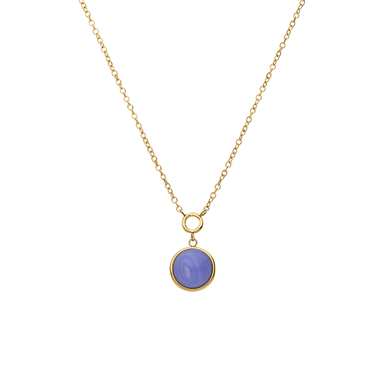 Stalen goldplated ketting met hanger met blue lace agaat voor dames