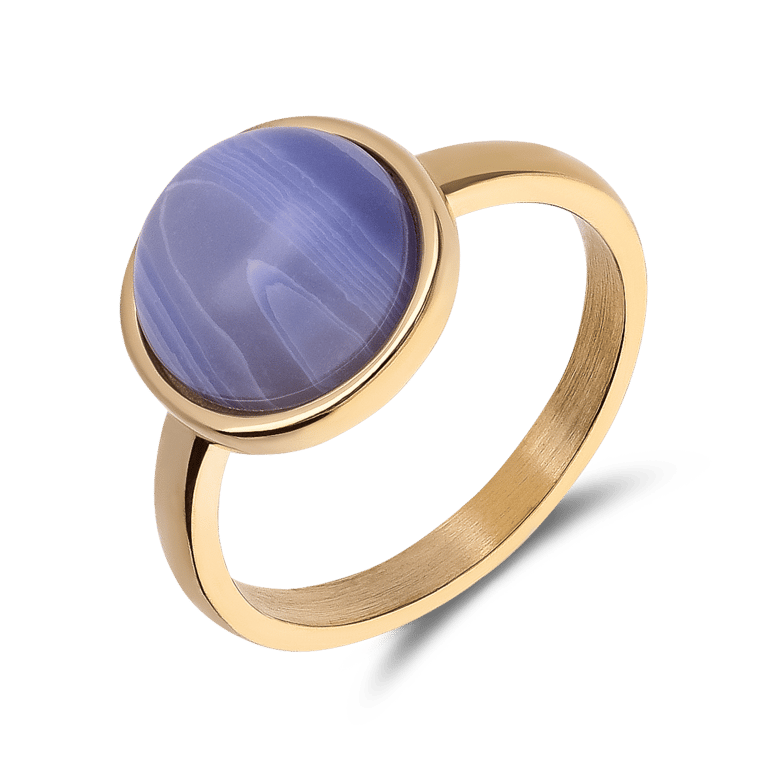 Stalen goldplated ring met blue lace agaat voor dames