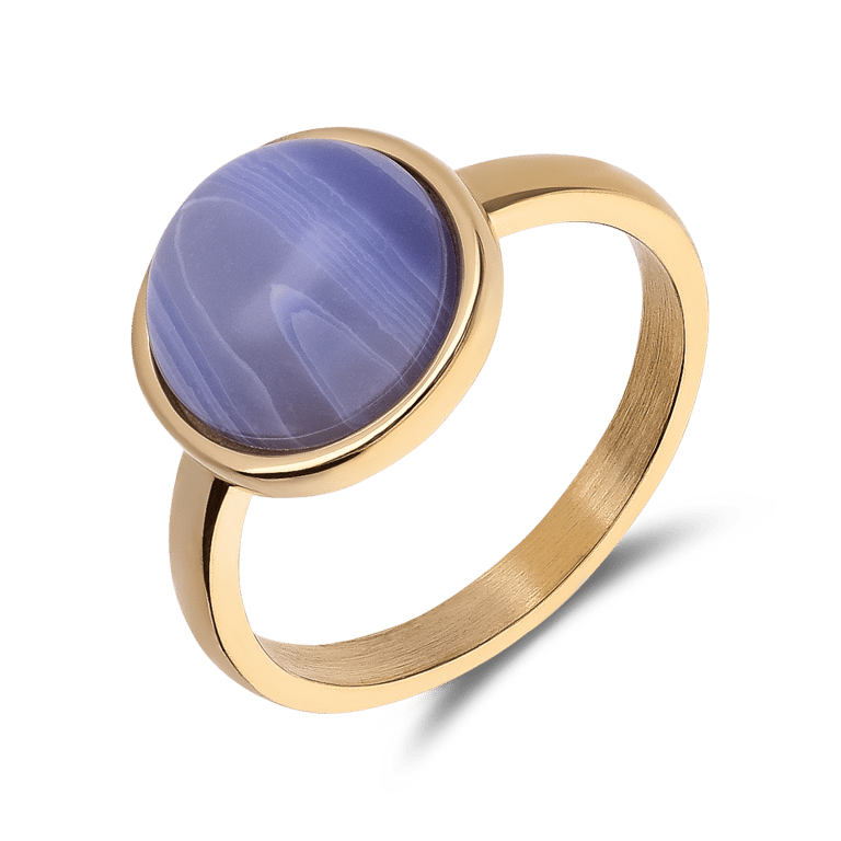 Stalen goldplated ring met blue lace agaat