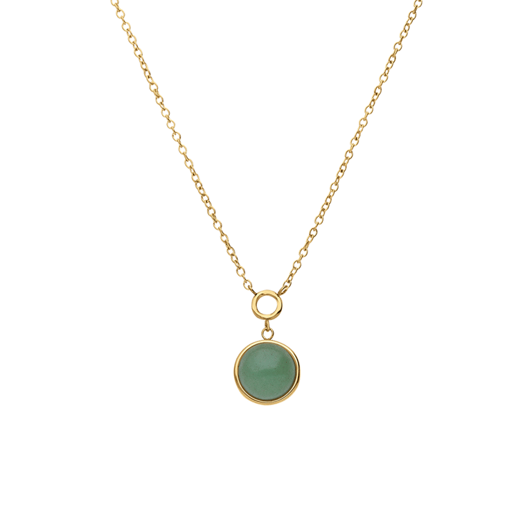 Stalen goldplated ketting met groen aventurijn