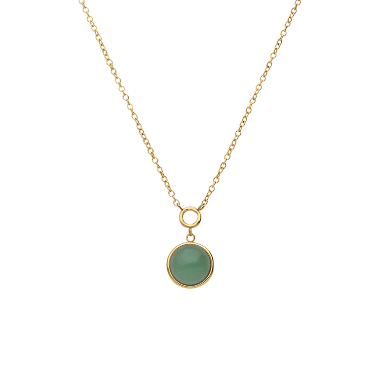 Stalen goldplated ketting met hanger met groene aventurijn voor dames