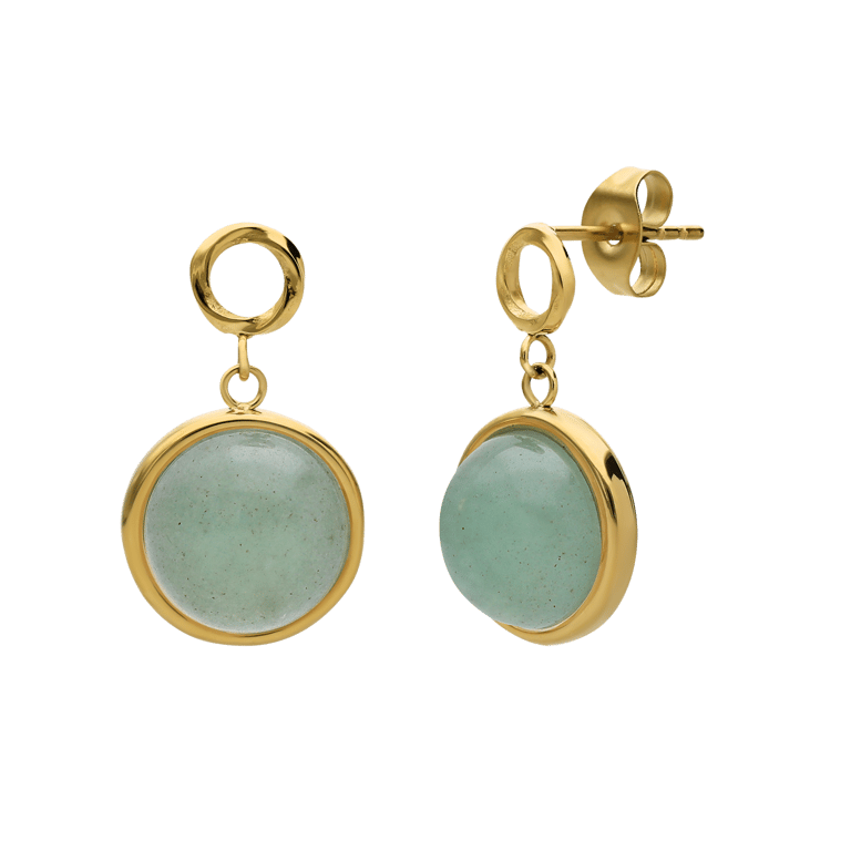 Stalen goldplated oorhangers met groen aventurijn voor dames