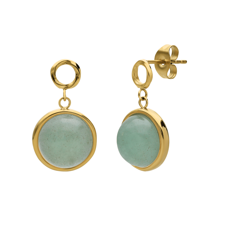 Stalen goldplated oorknoppen met groen aventurijn