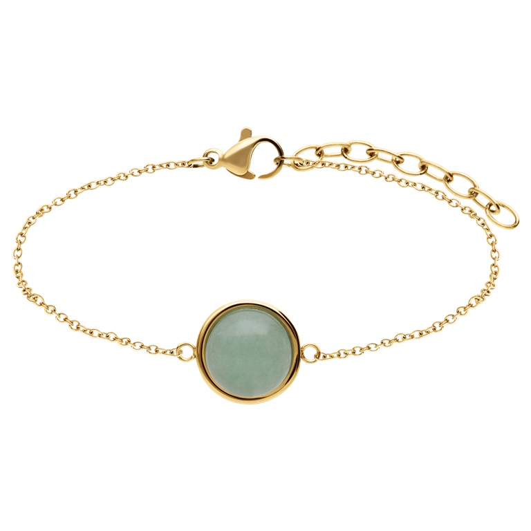 Stalen goldplated armband met groen aventurijn