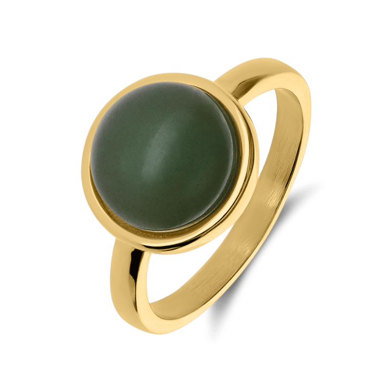 Stalen goldplated ring met groen aventurijn