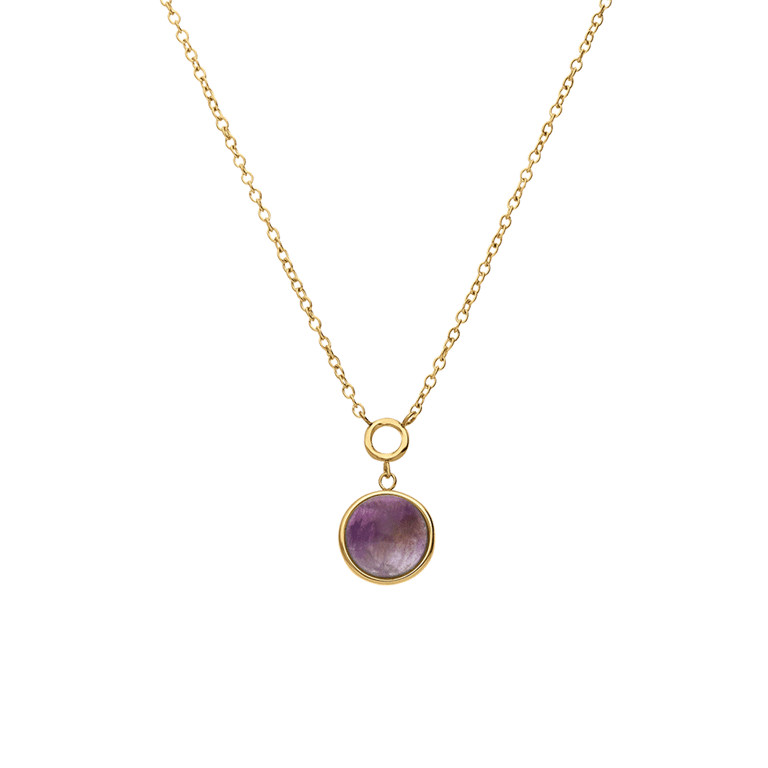 Halskette aus Edelstahl, vergoldet, mit Amethyst