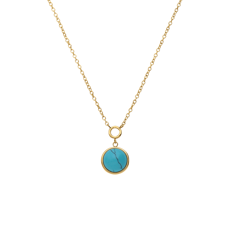 Stalen goldplated ketting met hanger met turquoise voor dames