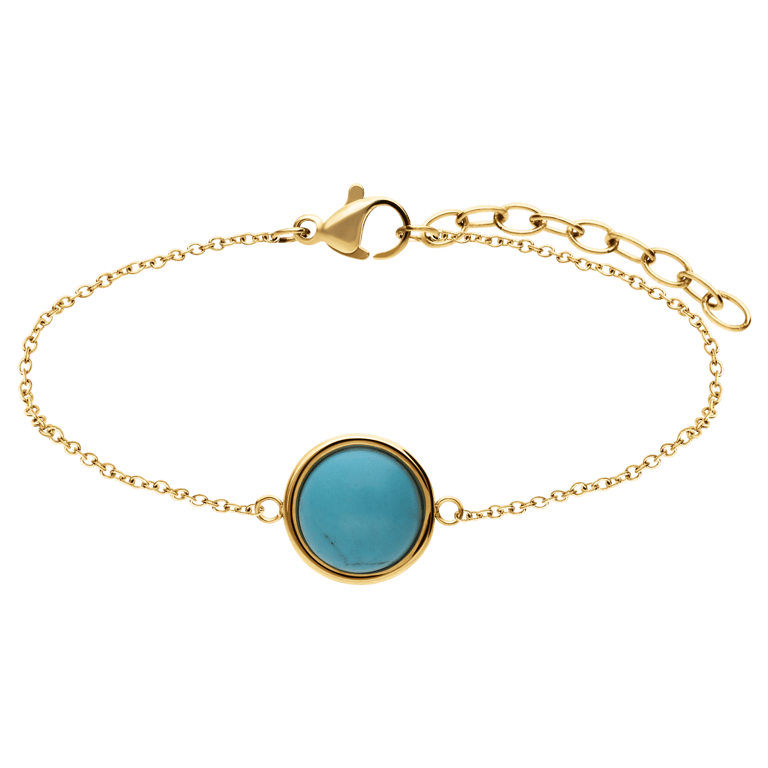 Stalen goldplated fantasiearmband met turquoise voor dames