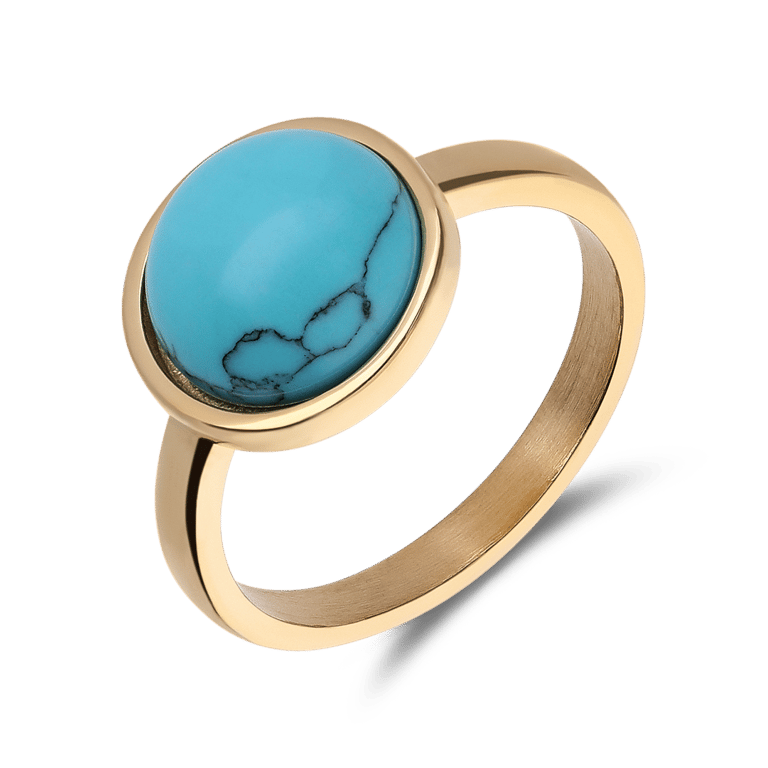 Stalen goldplated ring met turquoise