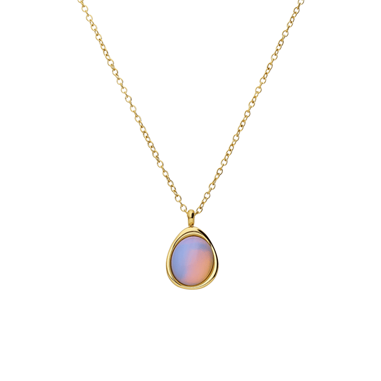 Stalen goldplated ketting met hanger met opaal voor dames