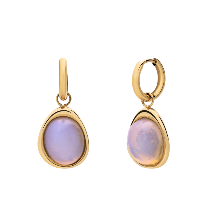 Stainless steel goldplated oorbellen met opaal ovaal