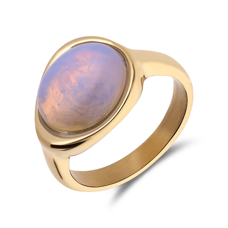 Stalen goldplated ring met opaal ovaal