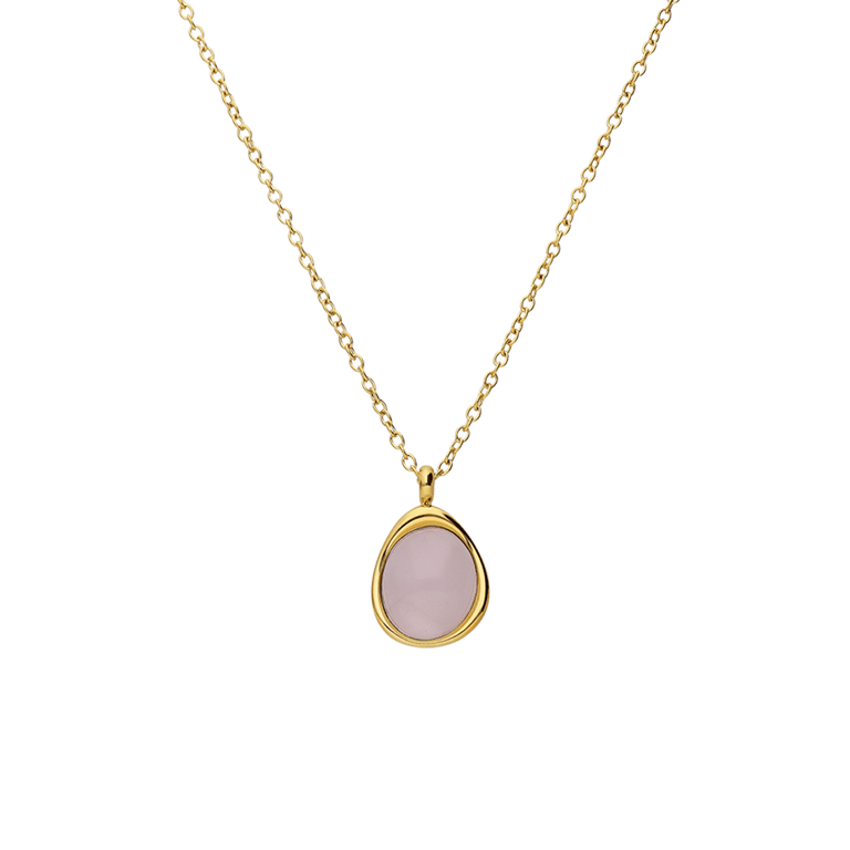 Stalen goldplated ketting met rozenkwarts ovaal