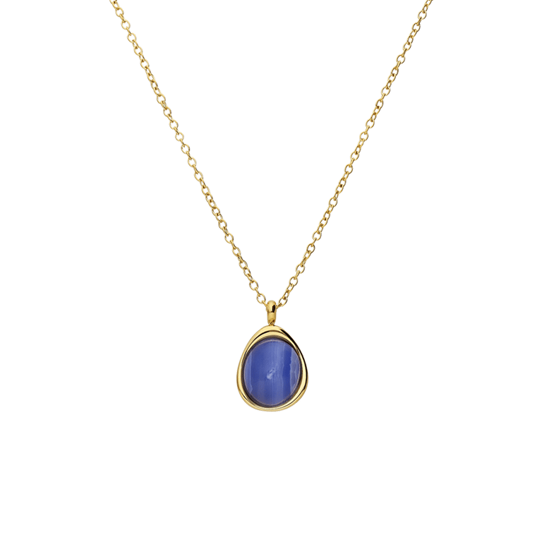 Stalen goldplated ketting met blue lace agaat ovaal