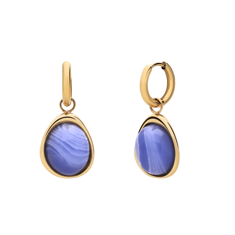 Ohrringe aus Edelstahl, vergoldet, mit blauem Spitzenachat, oval