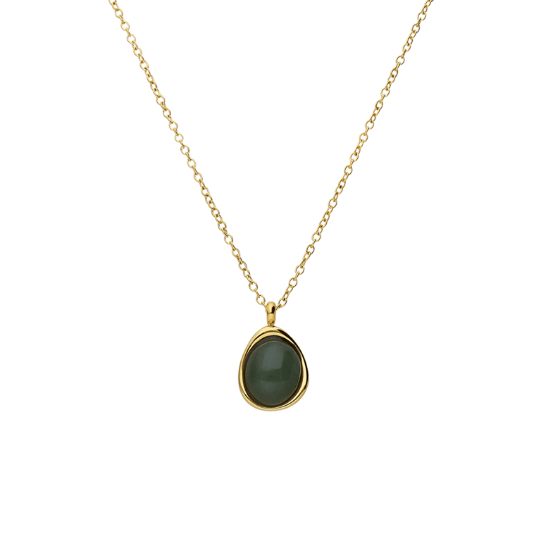 Stalen goldplated ketting met groen aventurijn ovaal