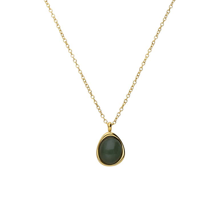 Stalen goldplated ketting met hanger met groene aventurijn voor dames