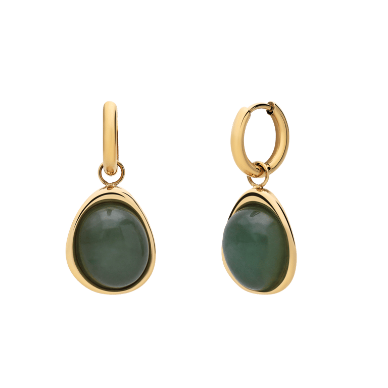 Stalen goldplated oorringen met groen aventurijn voor dames