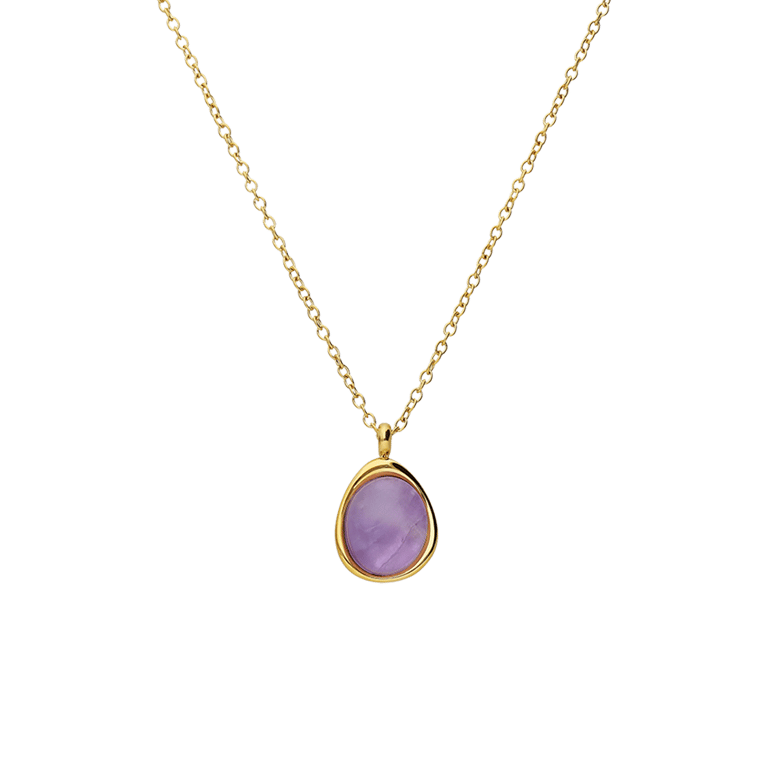 Halskette aus Edelstahl, vergoldet, mit Amethyst, oval