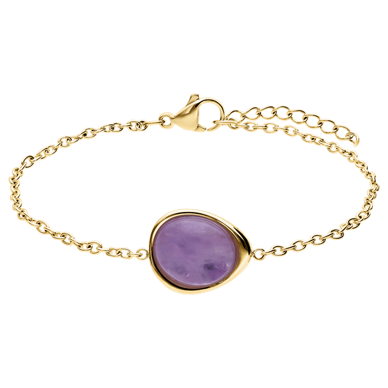 Stainless steel goldplated armband met amethyst ovaal
