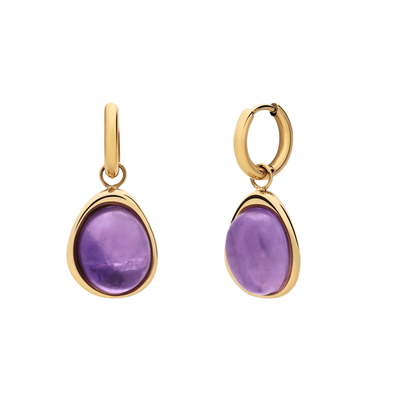 Stalen goldplated oorbellen met amethyst ovaal