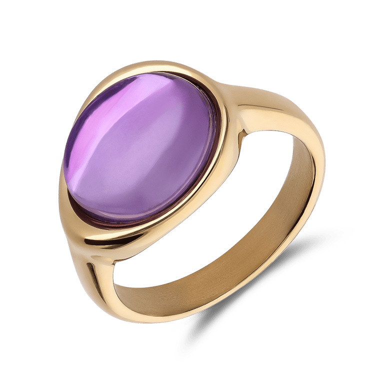 Stalen goldplated ring met amethyst ovaal