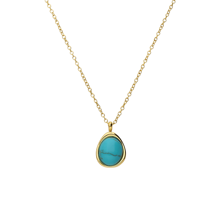 Stalen goldplated ketting met hanger met turquoise  voor dames