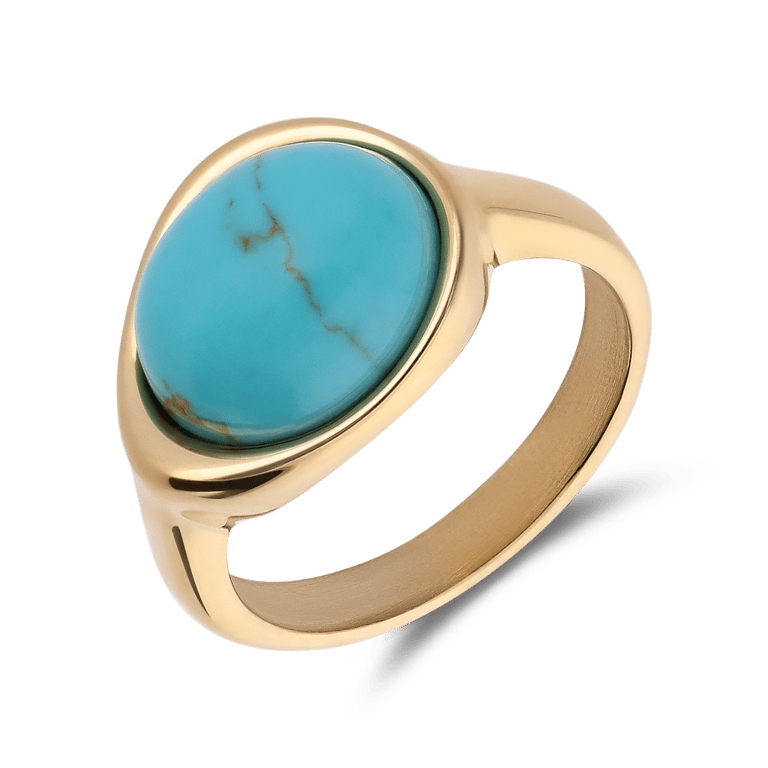 Stalen goldplated ring met turquoise ovaal