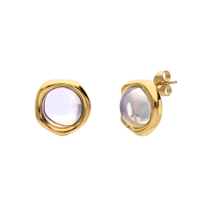 Stalen goldplated oorbellen met opaal