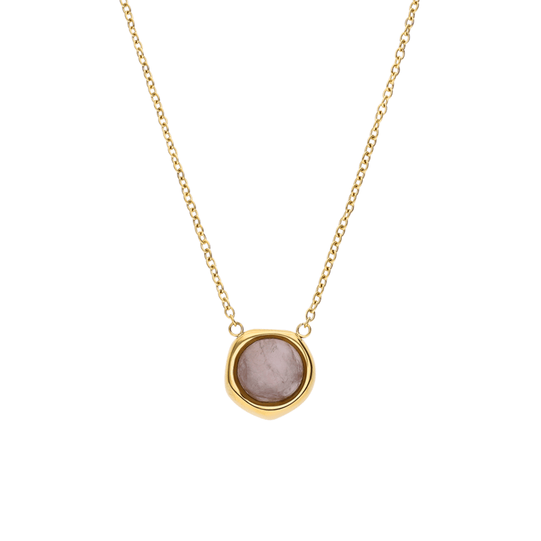 Stalen goldplated ketting met hanger met rozenkwarts voor dames
