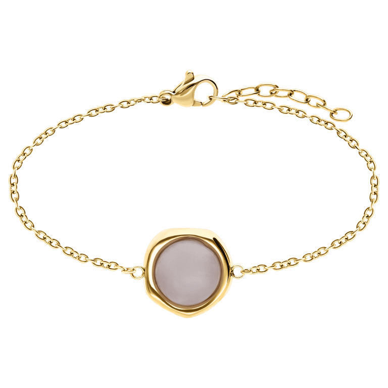 Stalen goldplated armband met rozenkwarts