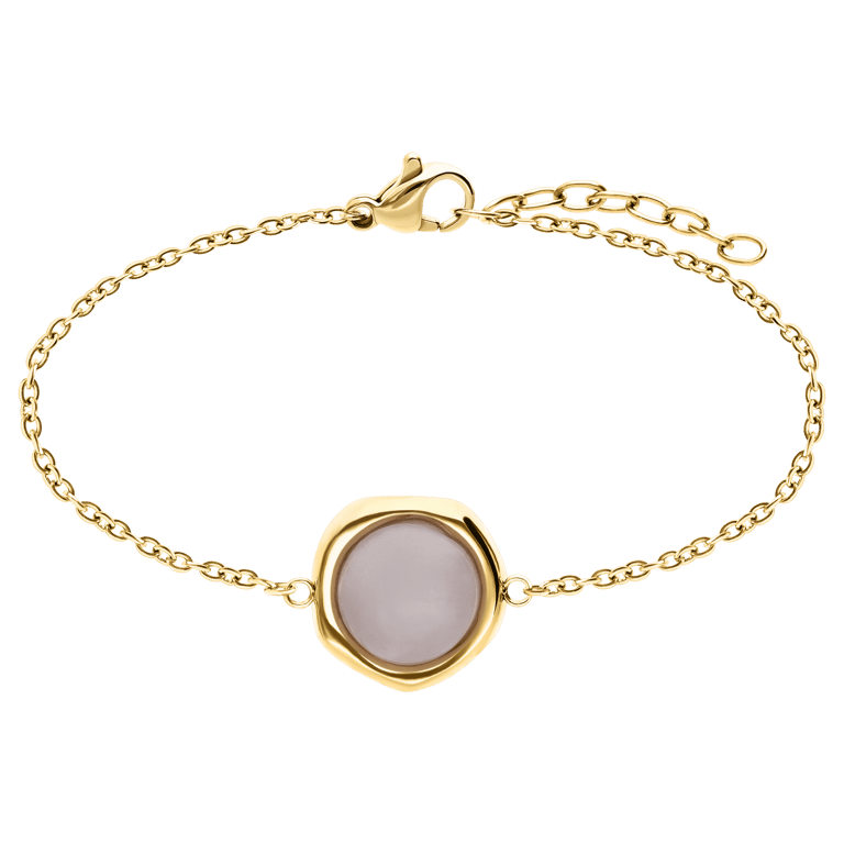 Stalen goldplated fantasiearmband met rozenkwarts voor dames