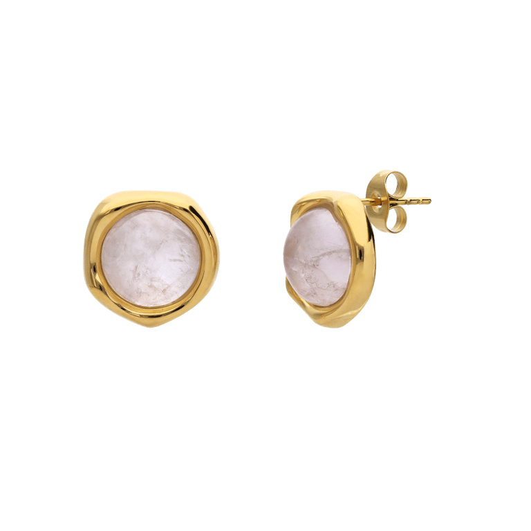 Stalen goldplated oorbellen met rozenkwarts