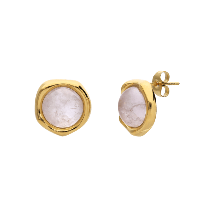 Stalen goldplated oorknoppenmet rozenkwarts voor dames