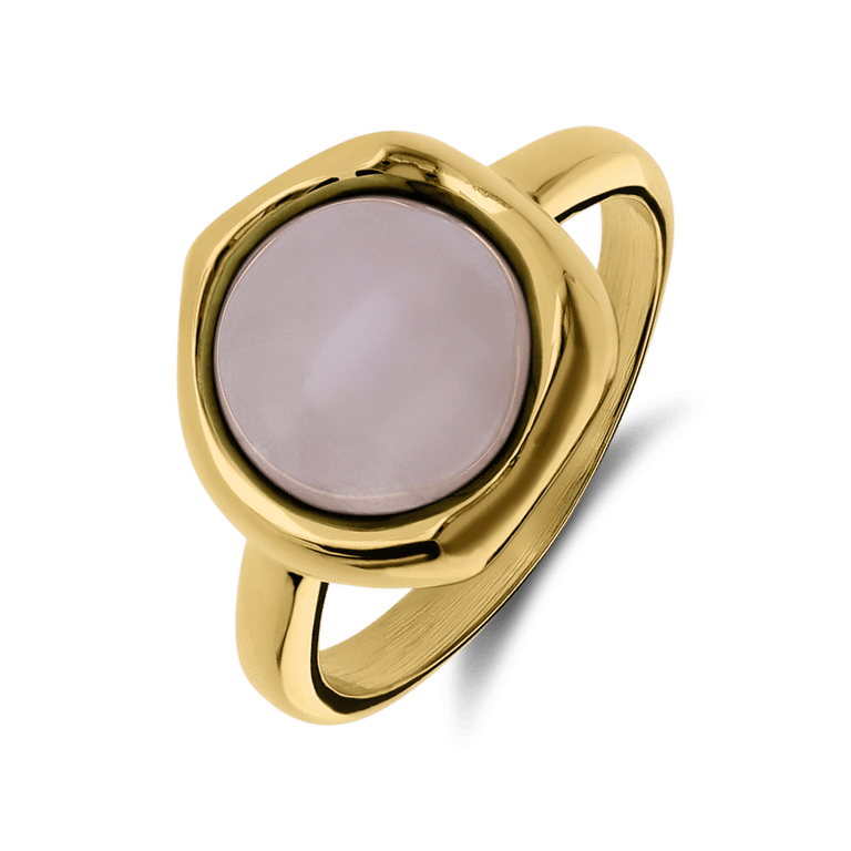 Stainless steel goldplated ring met rozenkwarts
