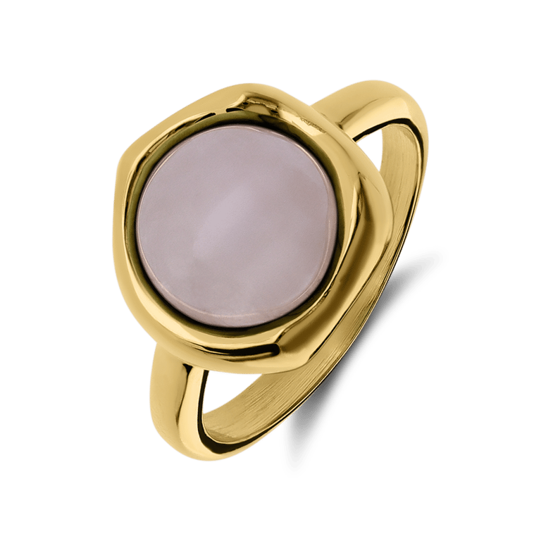 Stalen goldplated ring met rozenkwarts